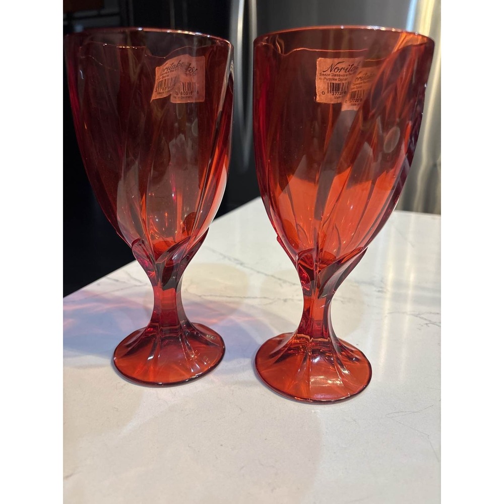 2 Noritake Breeze Red All Purpose Goblets Water Glasses Tags - Picture 2 of 5